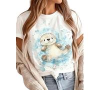 Camiseta de Mujer con Grúa Impresa en 3D Camiseta Divertida de Novela Gráfica Manga Corta Cuello Redondo Ajuste Holgado