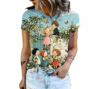 Camiseta de Mujer con Grúa Impresa en 3D Camiseta Divertida de Novela Gráfica Manga Corta Cuello Redondo Ajuste Holgado