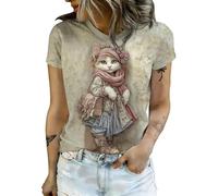 Camiseta de Mujer con Grúa Impresa en 3D Camiseta Divertida de Novela Gráfica Manga Corta Cuello Redondo Ajuste Holgado