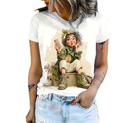 Camiseta de Mujer con Grúa Impresa en 3D Camiseta Divertida de Novela Gráfica Manga Corta Cuello Redondo Ajuste Holgado