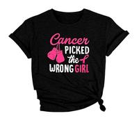 Camiseta de mujer con mensaje poderoso para luchadoras, camiseta de declaración 'Cancer Picked the Wrong Girl' | Camiseta motivacional de apoyo, Style_q01 Negro, S