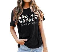 Camiseta de mujer con texto de trabajador social y gráfico de conejo, camiseta informal con diseño de profesión, camiseta holgada de algodón para uso diario y ocio, Style_d01 Negro, XL
