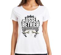 Camiseta de mujer con texto en alemán "Ausaus Betrieb Patidshild", Blanco, XL