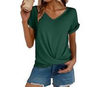 Camiseta de mujer de algodón de manga corta - Camiseta para mujer con cuello en V elegante, blusa de verano de gran tamaño, transpirable, camiseta holgada, ligera, informal, blusa de verano, tallas