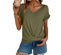 Camiseta de mujer de algodón de manga corta - Camiseta para mujer con cuello en V elegante, blusa de verano de gran tamaño, transpirable, camiseta holgada, ligera, informal, blusa de verano, tallas