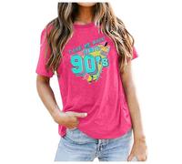 Camiseta de mujer de algodón para verano, vintage, años 90, deportiva, verano, suelta, blusa larga, túnica, tallas grandes, camiseta, camiseta, vintage, blusa larga, túnica, Rosa intenso., L