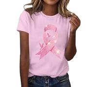 Camiseta de mujer de apoyo al mes del cáncer de mama - Top con lazo rosa de estrás | Camiseta de conciencia y solidaridad, Style_l04 Rosa, XL