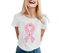 Camiseta de mujer de apoyo esperanzado, camiseta con impresión gráfica, camiseta de conciencia desenfadada con lazo rosa para carrera benéfica, Style-L03 Blanco, S