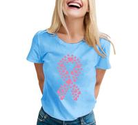 Camiseta de mujer de apoyo esperanzado, camiseta con impresión gráfica, camiseta de conciencia desenfadada con lazo rosa para carrera benéfica, Style-L01 Azul, XL
