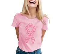 Camiseta de mujer de apoyo esperanzado, camiseta con impresión gráfica, camiseta de conciencia desenfadada con lazo rosa para carrera benéfica, Style-L02 Rosa, L