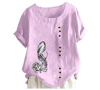 Camiseta de mujer de manga corta patrón 2026 nueva camiseta estampada superior primavera verano de gran tamaño camiseta casual amplia camiseta elegante y elegante superior Y2K, rosa brillante, XXL