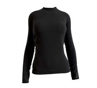Camiseta de mujer de manga larga negra de algodón cálido - Camiseta de cuello alto envolvente, ajuste ceñido y cómodo para el invierno, cuello alto mujer algodón suave y transpirable, Negro , M