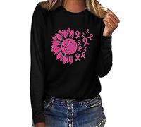 Camiseta de mujer de manga larga sensibilización cáncer pecho cinta rosa girasol casual top femenino elegante y elegante ropa de mujer, Le Noir, S