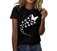 Camiseta de mujer elegante, cómoda, ligera, elegante, informal, de gran tamaño, cuello redondo, clásico, de verano, camiseta de manga corta, tallas grandes, básica, camiseta de mujer, anchas, vintage