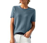 Camiseta de mujer elegante de manga corta, blusa sencilla, túnica de punto, camiseta de manga corta ajustada, cómoda, parte de arriba tejida, moda, blusa elegante, primavera, verano, suéter, jersey