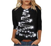 Camiseta de mujer elegante y elegante, camiseta de Navidad para mujer de manga larga, 2025 nueva camiseta estampada abetos de Navidad top casual versátil túnica navidad brillante camiseta intermitente