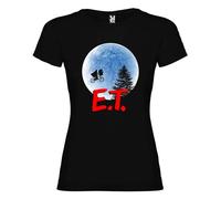 Camiseta de Mujer ET el Extraterrestre (13- Camiseta Mujer Talla L)(Negra Manga Corta)