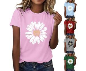 Camiseta de mujer extragrande muy amplia camiseta deportiva cuello redondo verano camisetas camiseta mujer verano camiseta manga corta estampado girasol gran tamaño completo gráficos tops casuales, Z1