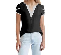 Camiseta de mujer genérica de manga corta con cuello en V y estampado de mosaico moderno para un casual y elegante, Le Noir, M