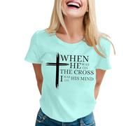 Camiseta de mujer genérica de manga corta y cuello redondo para mujer con estampado de carta, varios colores, menta verde., XL