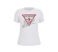 GUESS Camiseta para Mujer, Logo Triangular, Manga Corta, Blanco (FR/ES, Letras, XL, Regular, Regular, Blanco)