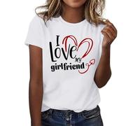 Camiseta de mujer impresa día de San Valentín manga corta cuello redondo suelto para un estilo casual y romántico, blanco, XL