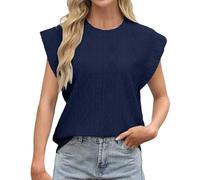 Camiseta de mujer Jacquard Uni Cuello Redondo Manga Corta Suelta Top Verano Ligero Transpirable Camiseta Casual Versátil Cómodo Básico Femenino Fácil de Cuidar Camiseta Mujer, 03#_azul marino, XXL