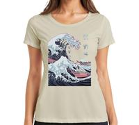 Camiseta de mujer japonesa ola montaña Fuji Kanagawa Ukiyoe, naturaleza, L