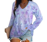Camiseta De Mujer Manga Larga con Cuello En V, Hojas Acuarela Las Plantas Ensueño Son Buenas, Talla Grande, Top Casual Transpirable Y Suelto, Morado Claro