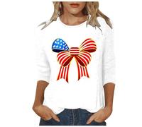 Camiseta de mujer Moda Verano Día de la Independencia Letras Bandera Estampado Floral Blusa Casual Cuello Redondo Suelta Cómodo Manga Corta Ropa Adolescentes, azul, XL