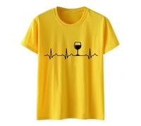 Camiseta de mujer Moda Verano Ocio Arte Corazón Eléctrico Copa de Vino Impreso Cuello Redondo Manga Corta Top Camiseta Mujer Jersey Manga Tres Cuartos, amarillo, XXL