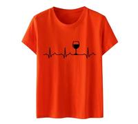 Camiseta de mujer Moda Verano Ocio Arte Corazón Eléctrico Copa de Vino Impreso Cuello Redondo Manga Corta Top Camiseta Mujer Jersey Manga Tres Cuartos, naranja, L