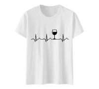 Camiseta de mujer Moda Verano Ocio Arte Corazón Eléctrico Copa de Vino Impreso Cuello Redondo Manga Corta Top Camiseta Mujer Jersey Manga Tres Cuartos, Blanco, L