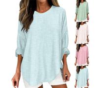 Camiseta de mujer Oversize cuello redondo, camiseta de mujer de gran tamaño manga larga, camiseta a rayas vintage camiseta casual superior 2025 nuevo al aire libre ropa protección solar Loungewear