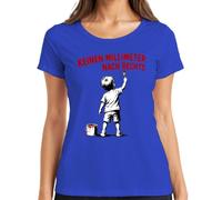 Camiseta de mujer sin milímetro a la derecha contra declaración, azul, S