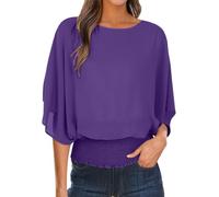 Camiseta de mujer suelta fluida - Camiseta para mujer, talla grande, elegante, cuello redondo, elegante, camisa de corte extragrande, informal, camisa clásica, cómoda, camiseta ligera a la moda, malva
