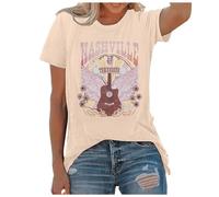 Camiseta de música country para mujer, camiseta gráfica de Tennessee, camiseta occidental de manga corta para mujer, color negro, beige, S