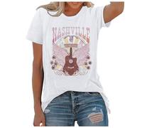 Camiseta de música country para mujer con gráfico de Tennessee, estilo occidental, manga corta, camiseta de ocio resistente, ideal como regalo para amantes de la música, versátil y combinable, Blanco