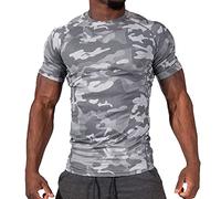 Camiseta de natación Rashguard para hombre, de secado rápido, UPF 50+, manga corta, camuflaje, para hacer surf, natación, transpirable, compresión, gris, XL