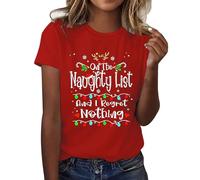 Camiseta de Navidad divertida con texto en inglés "On The List and I Regret Nothing" para mujer, color negro, rojo, L