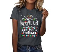 Camiseta de Navidad divertida con texto en inglés "On The List and I Regret Nothing" para mujer, color negro, gris, XXL