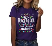 Camiseta de Navidad divertida con texto en inglés "On The List and I Regret Nothing" para mujer, color negro, morado, XXL