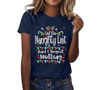Camiseta de Navidad divertida con texto en inglés "On The List and I Regret Nothing" para mujer, color negro, marine, XXL