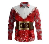Camiseta de Navidad Hombre de Manga Larga Camisas Navideñas para Hombre con Botones de Manga Larga con Estampado de Ciervos para Fiesta Navideña Papá Noel Camisas Navideñas Camiseta de Navidad