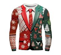 Camiseta de Navidad para Hombre con Luces, Sudaderas con Cuello Redondo novedoso con gráficos 3D, suéteres de Papá Noel, Sudadera de Papá Noel, Sudadera Divertida y FEA