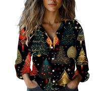 Camiseta de Navidad para mujer, blusa 2025, informal, de manga larga, de algodón sintético, para interiores, hogar, fiesta, regalos de Navidad, Negro, L