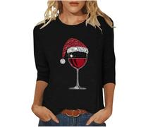 Camiseta de Navidad para mujer, estilo 029, Papá Noel, manga larga, diseño de árbol de Navidad, reno, alce, estampado de letras, suéter gráfico, muñeco de nieve, copos de nieve, ciervo, Negro, XXL