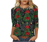 Camiseta de Navidad para mujer, estilo 047, Papá Noel, manga larga, diseño de árbol de Navidad, reno, alce, estampado de letras, suéter gráfico, muñeco de nieve, copos de nieve, ciervo, Ejercito Verde