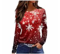 Camiseta de Navidad para mujer, estilo 067, Papá Noel, manga larga, diseño de árbol de Navidad, reno, alce, estampado de letras, suéter gráfico, muñeco de nieve, copos de nieve, ciervo, Vino, L