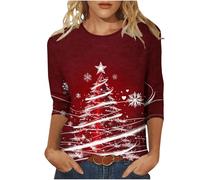 Camiseta de Navidad para mujer, estilo 111, Papá Noel, manga larga, diseño de árbol de Navidad, reno, alce, estampado de letras, suéter gráfico, muñeco de nieve, copos de nieve, ciervo, Multicolor_14